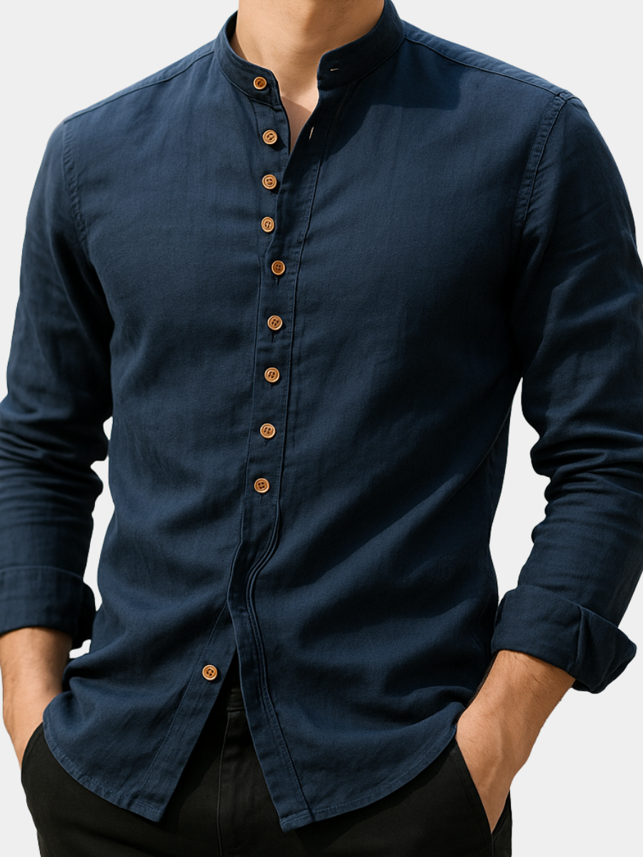 Linen-Look Cotton-Rich Shirt for Men – Relaxed Fit, Breathable Fabric