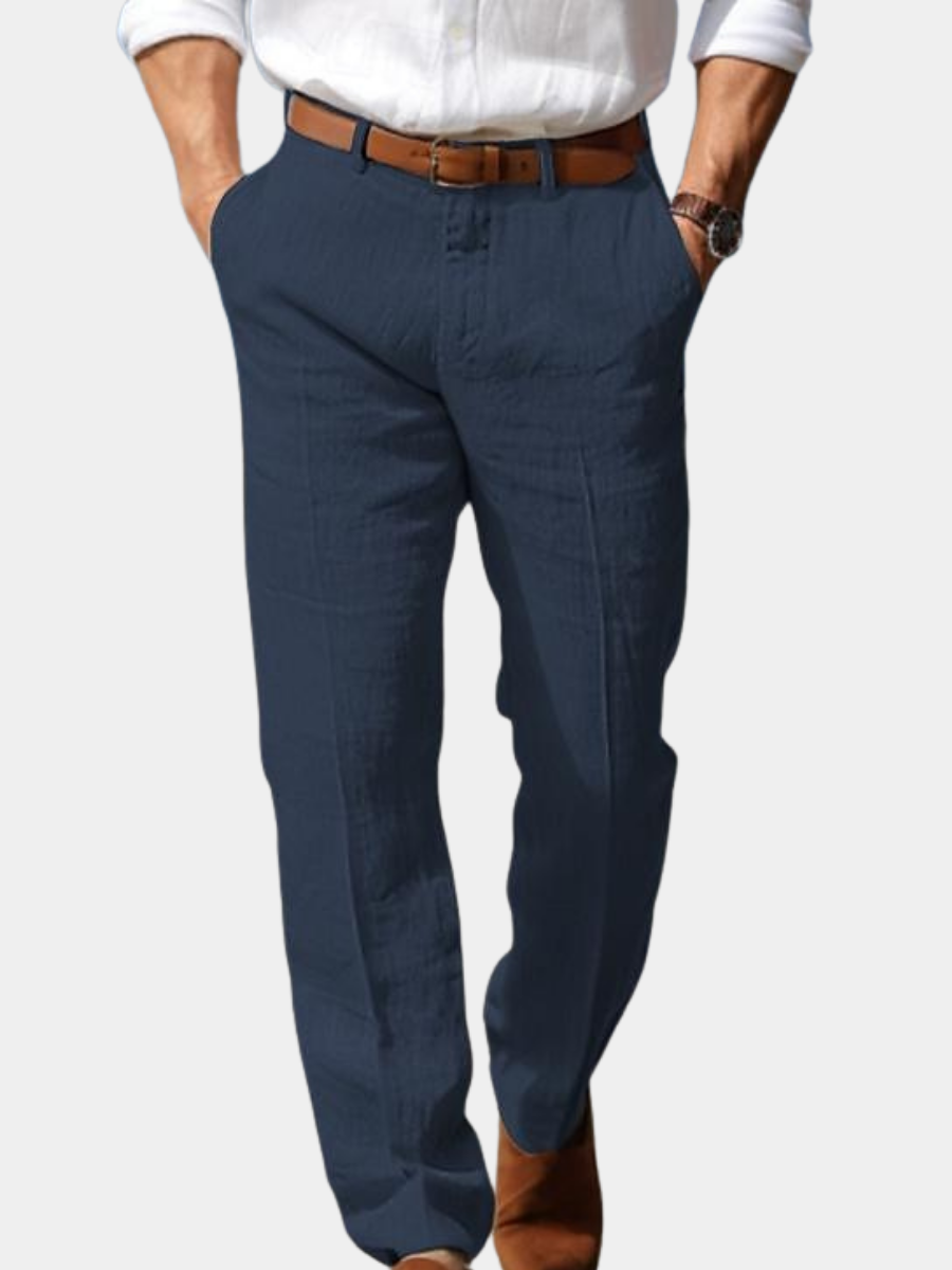 Linen-Look Belted Pants for Men – Breathable Fabric, Comfortable Waistband
