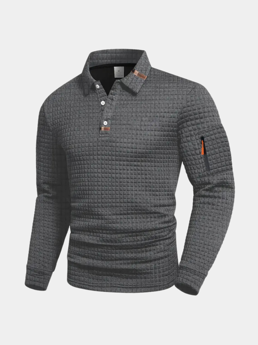 Full-Zip Polo Shirt for Men – Classic Collar, Side Pockets, Ribbed Cuffs