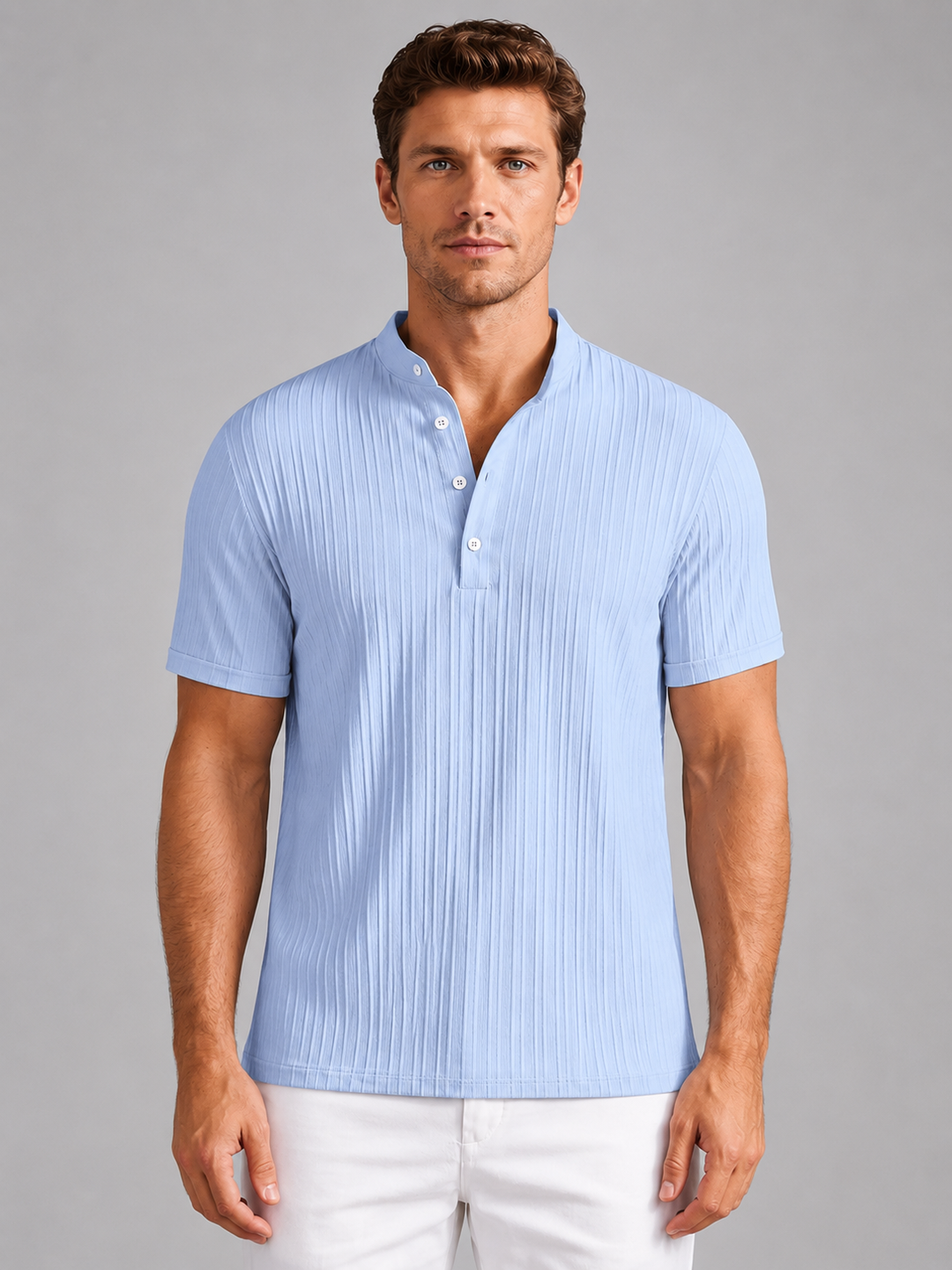 Henley Neckline Top for Men – Soft Ribbed Texture, Relaxed Everyday Fit, Breathable Fabric