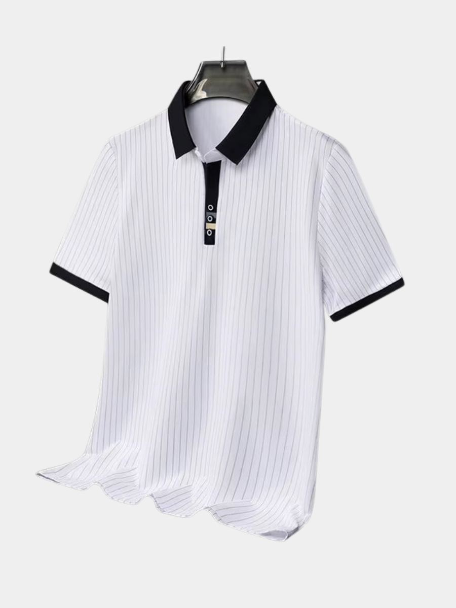 Striped Polo Shirt for Men – Breathable Lightweight Fabric, Ribbed Cuffs