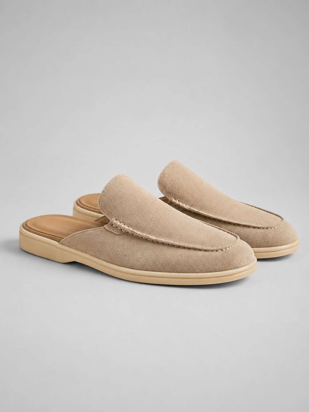 Suede-Look Slip-On Mule Loafers for Men – Backless Design, Cushioned Sole