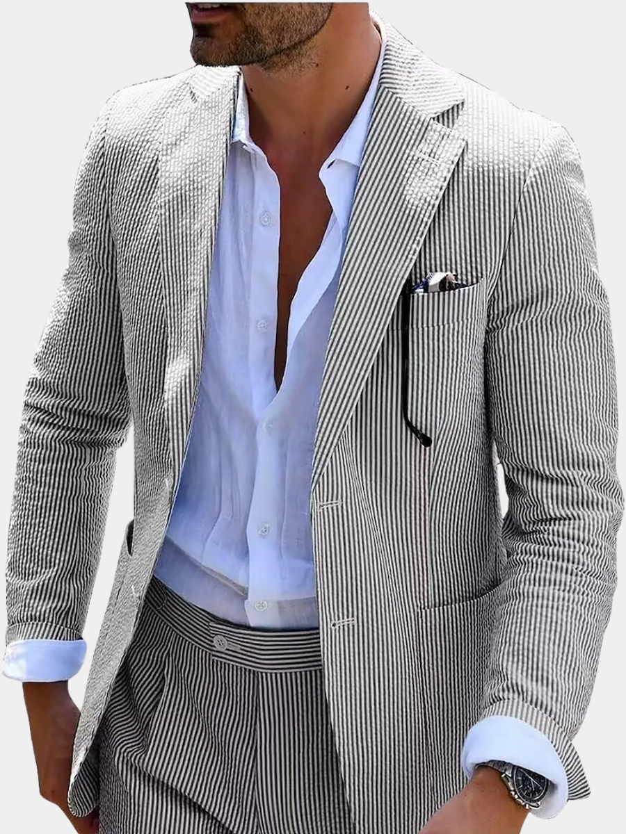 Striped Two-Piece Set for Men – Lightweight Breathable Fabric, Warm Lining