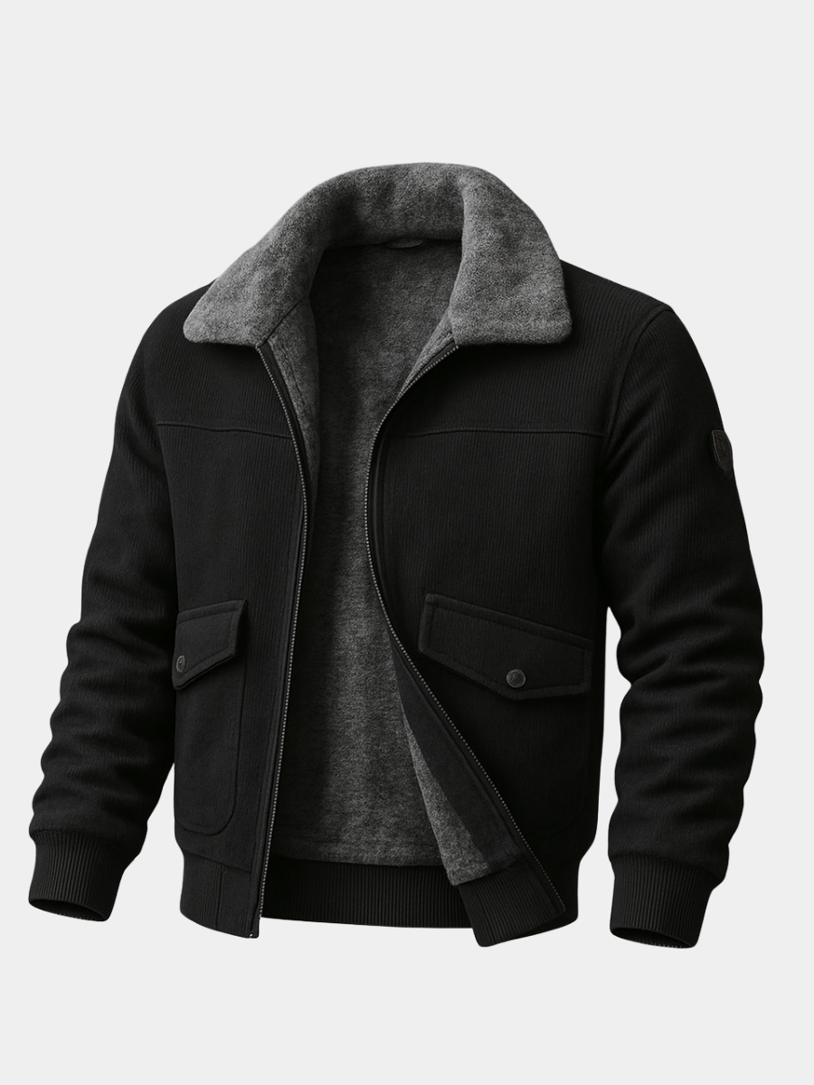 Roll Neck Jacket for Men – Warm Lining, Side Pockets, Timeless Shape in Black