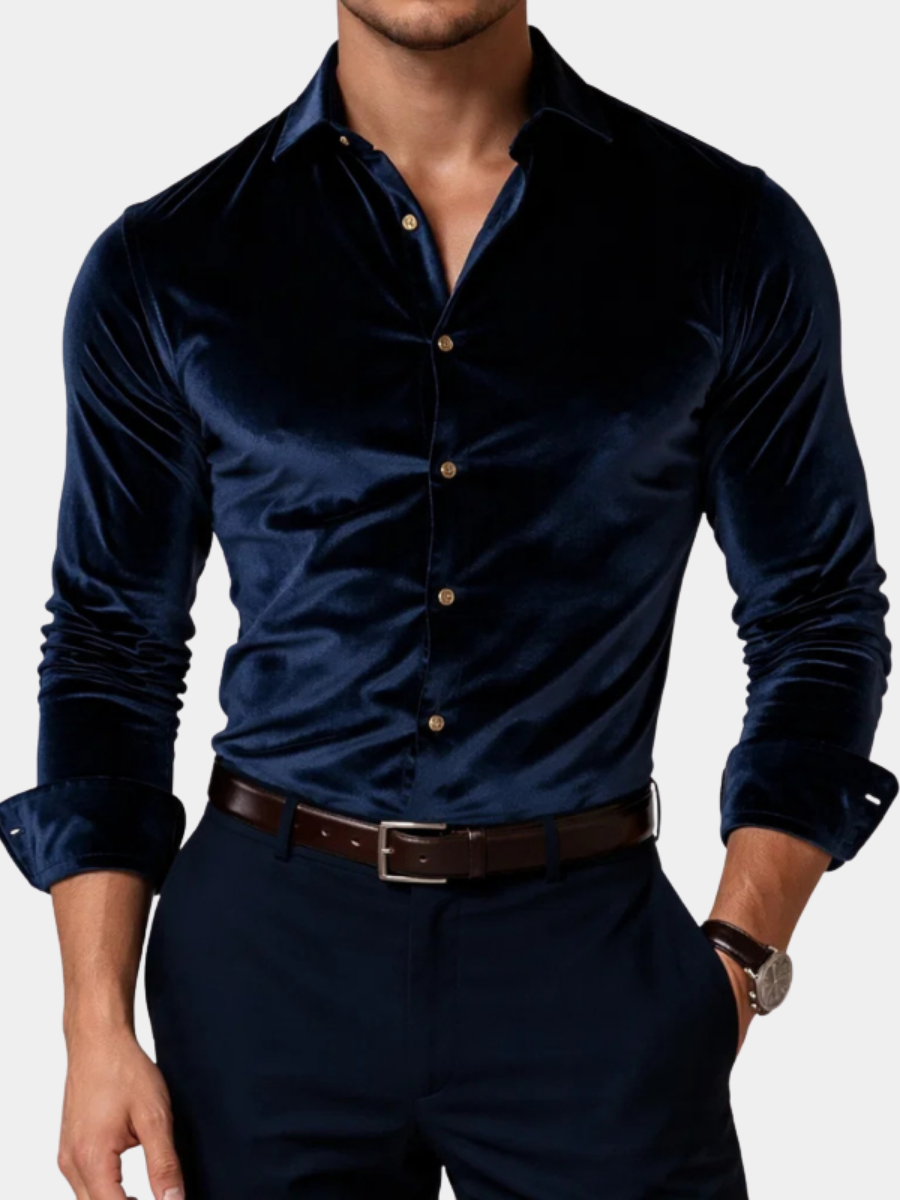 Soft Velvet Shirt for Men – Neat Collar and Placket, Structured Shoulders