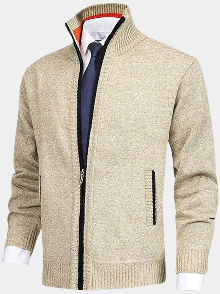 Warm-Lined Relaxed Cardigan for Men – Clean Front Closure, Structured Shoulders