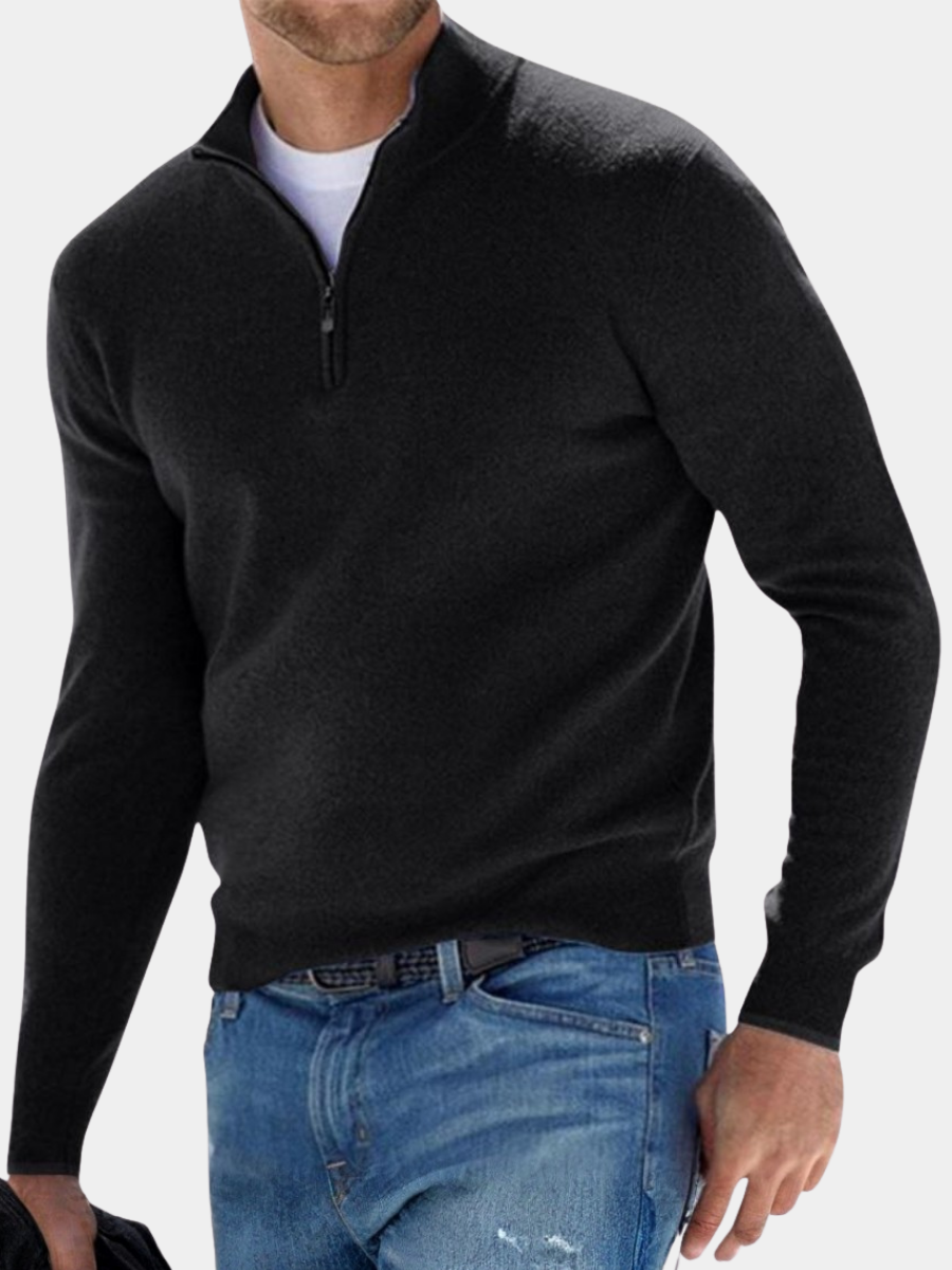Full-Zip Knit Sweater for Men – Ribbed Cuffs and Hem, Easy Layering