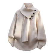 Women's Ribbed Panelled Asymmetric Turtleneck Sweater in Beige