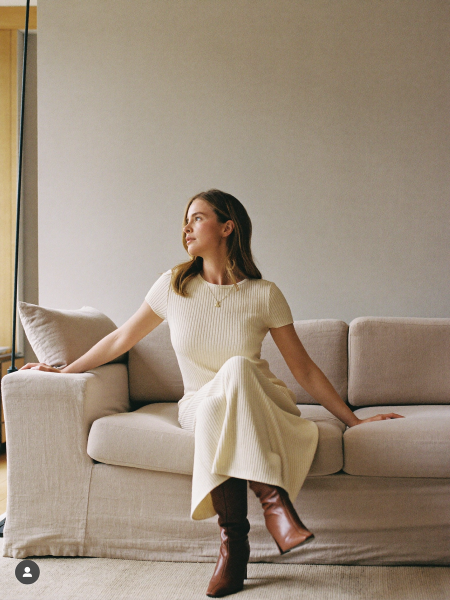 Cream ribbed knit dress
