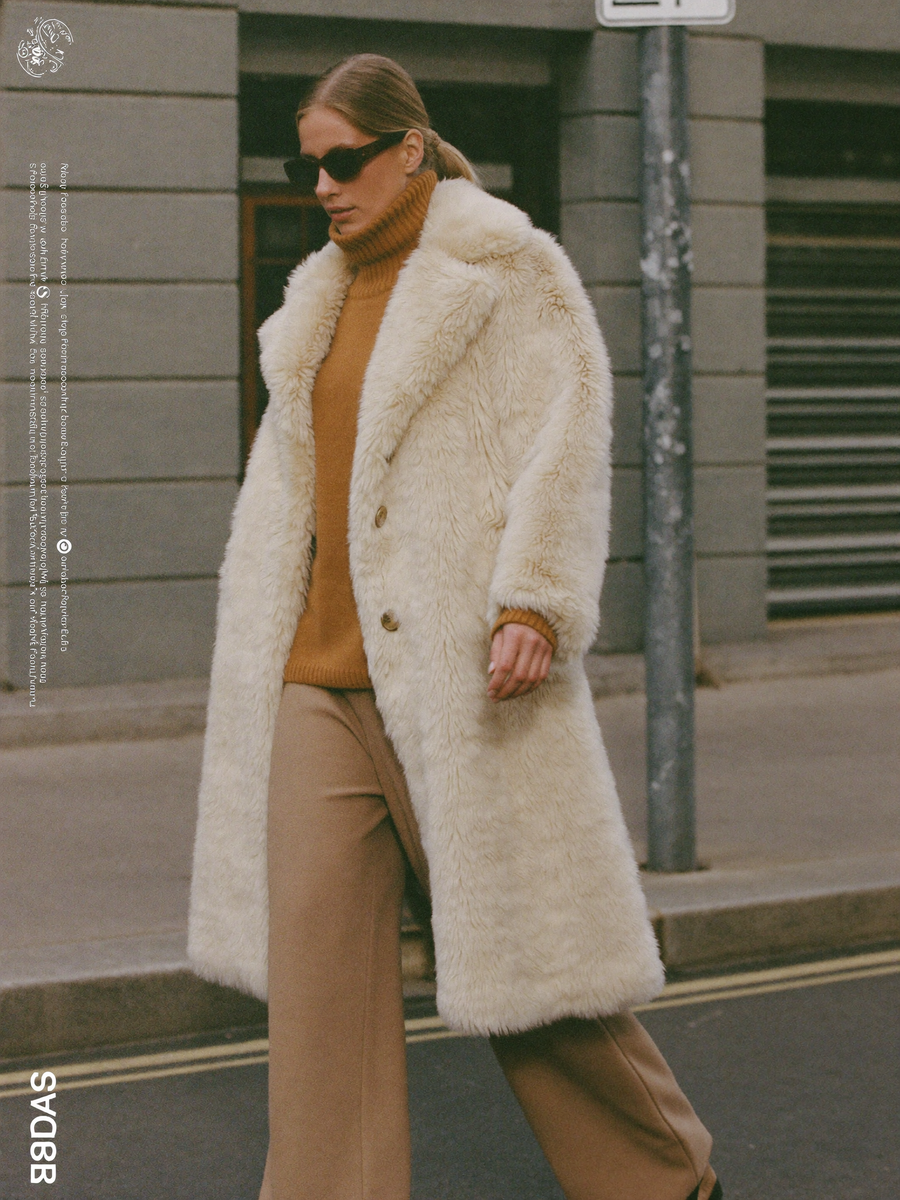 Cream faux fur coat