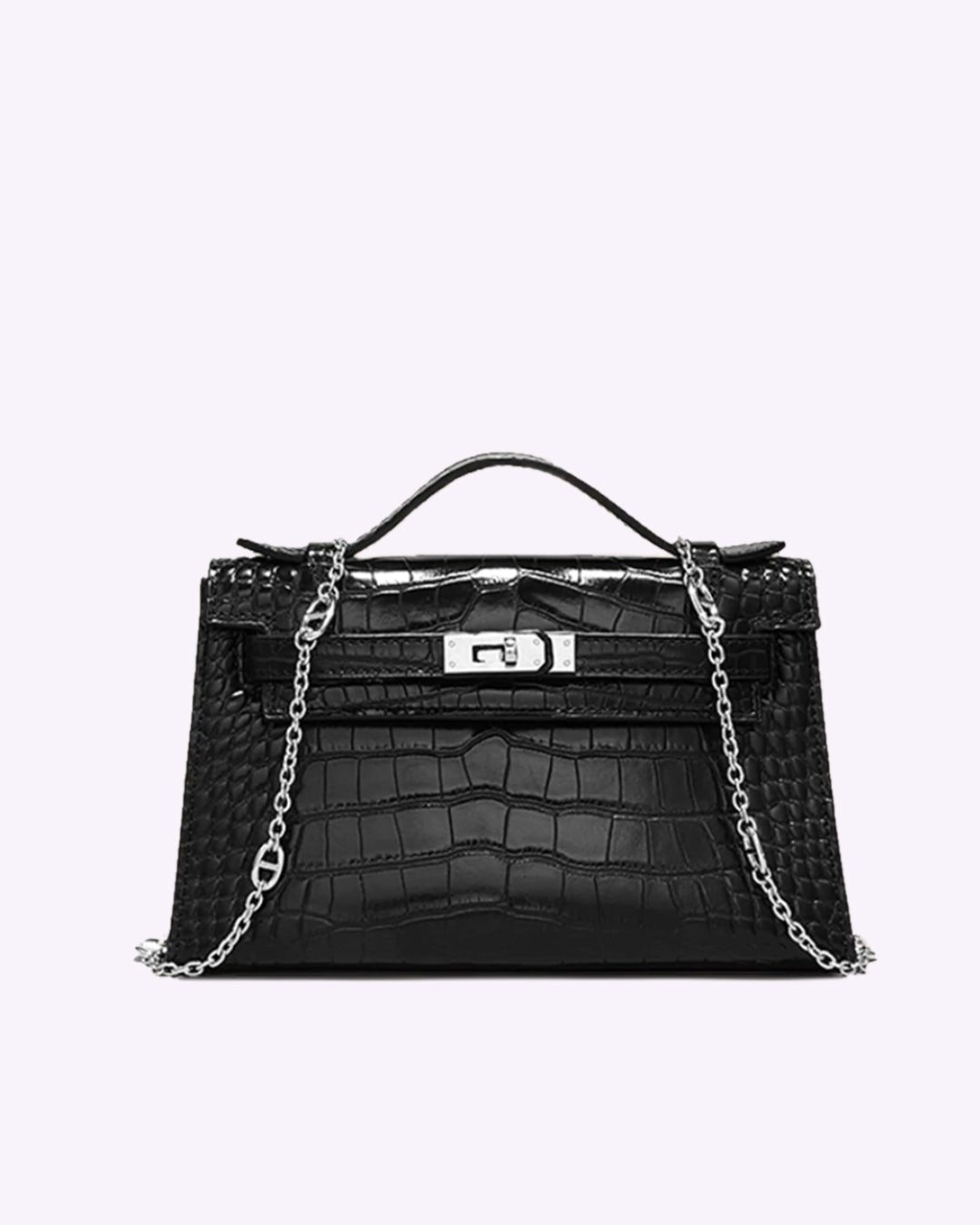 Printed Shoulder Bag – All-Over Print, Silver-Tone Finish, Buckle Detail in Black