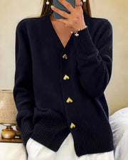 Women's Heart-Button Knit Cardigan in Black