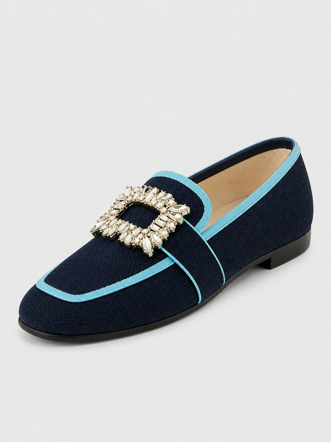 Slip-On Buckle Loafers for Women – Textile Upper, Cushioned Footbed, Flexible Sole