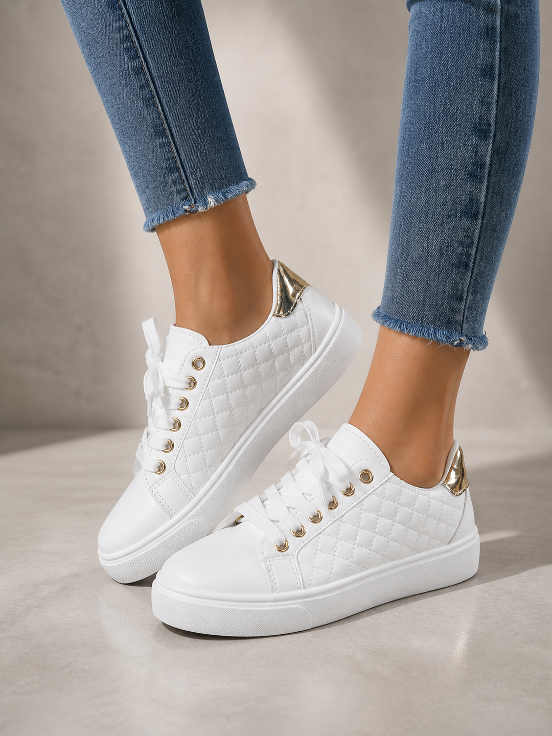 Quilted Faux Leather Sneakers for Women – Cushioned Sole, Breathable Design