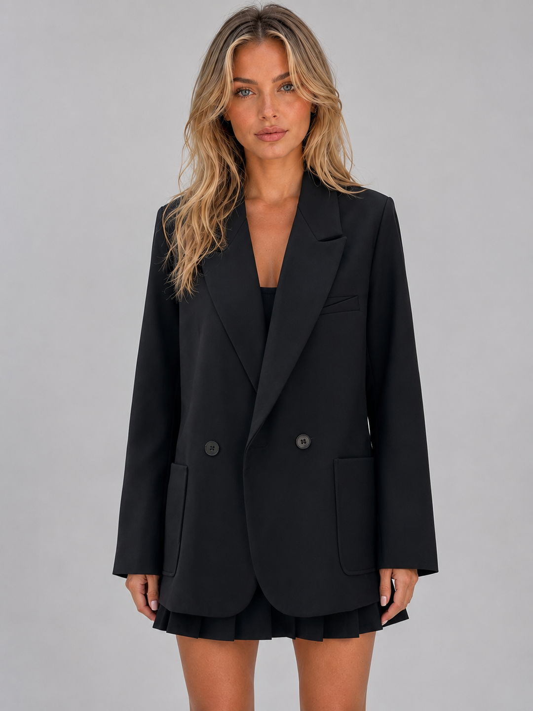 Oversized Double-Breasted Blazer for Women – Peak Lapels, Structured Shoulders
