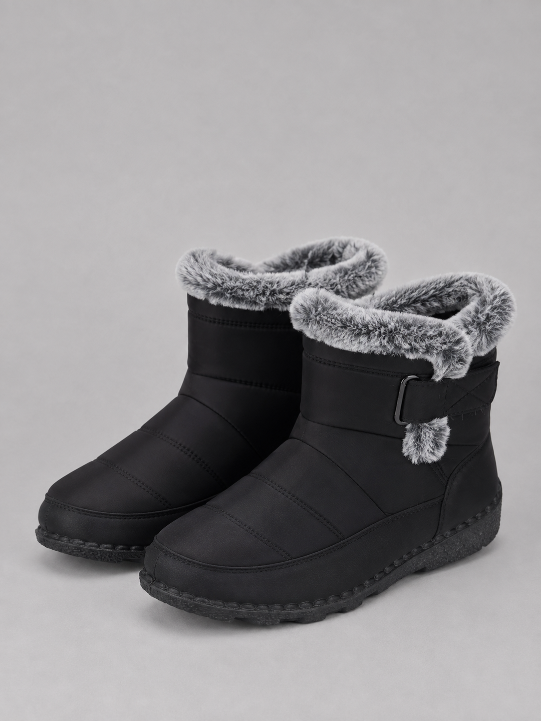 Faux Fur Lined Ankle Boots for Women – Padded Design, Side Strap, Chunky Sole