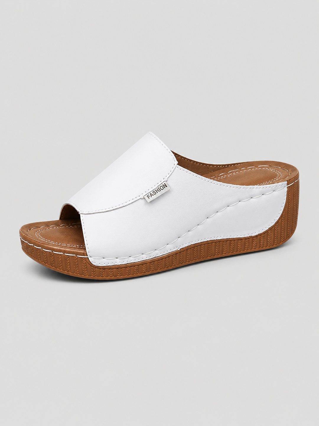 Faux Leather Slide Sandals for Women – Shock-Absorbing Sole, Open Design, Soft Lining