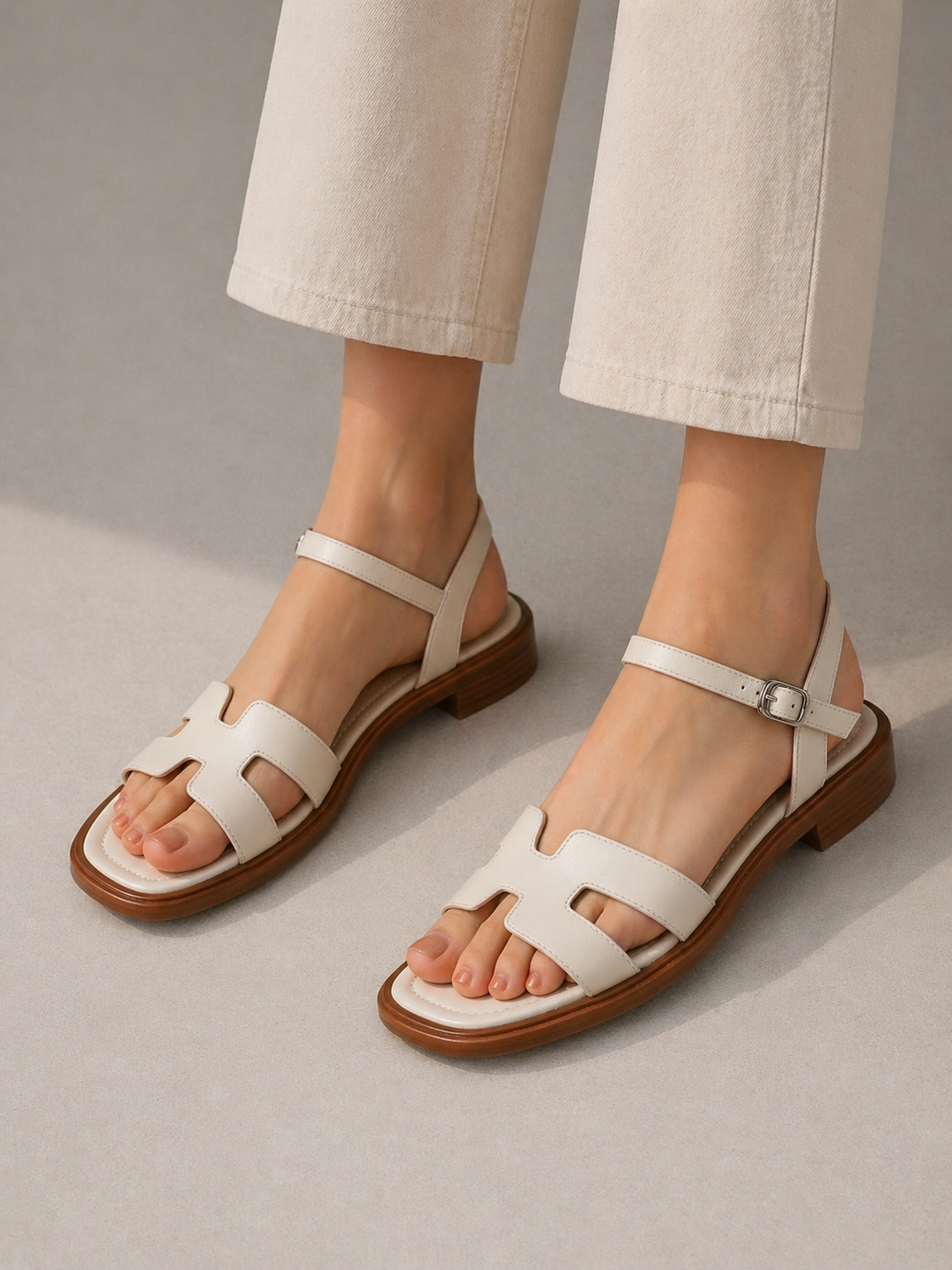 Strappy Buckle Block Heel Sandals for Women – Cushioned Footbed, Minimalist Design