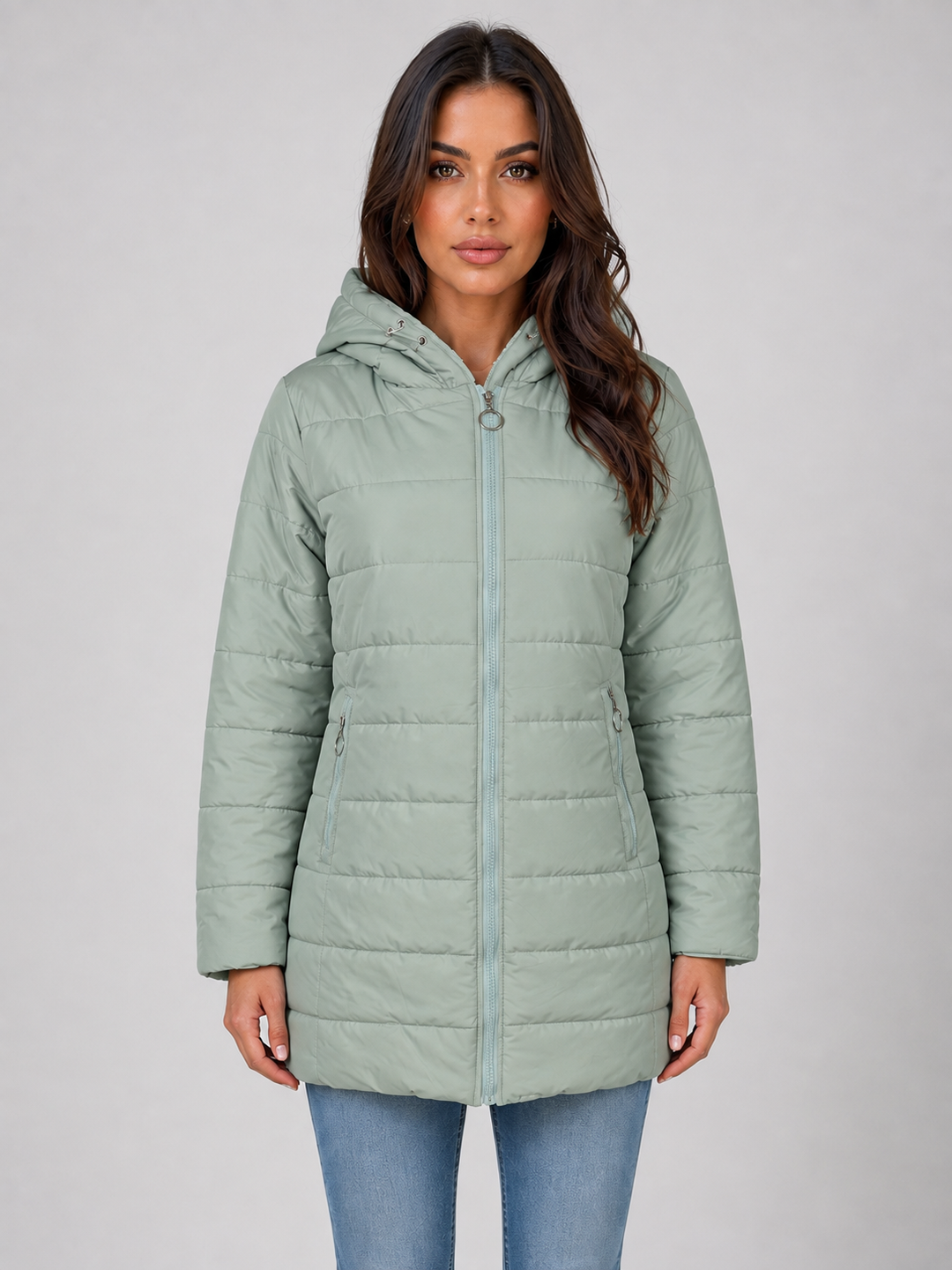 Padded Longline Puffer Coat for Women – Fleece-Lined Hood, Zipped Pockets