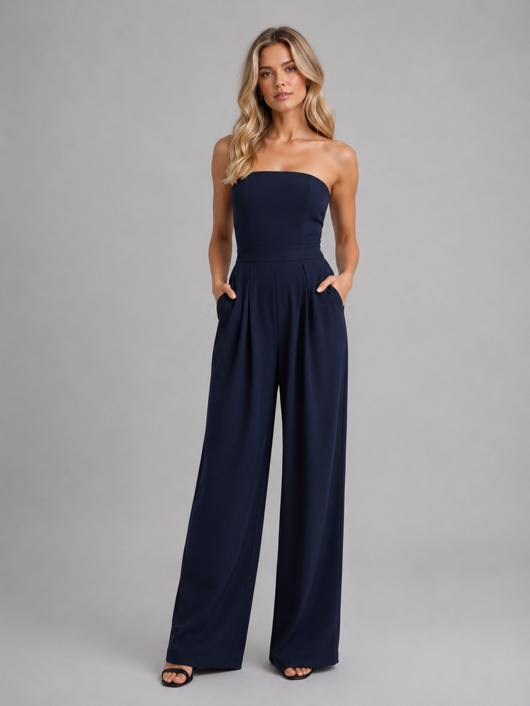 Strapless Wide-Leg Jumpsuit for Women – Structured Fit, Lightweight Smooth Fabric Feel
