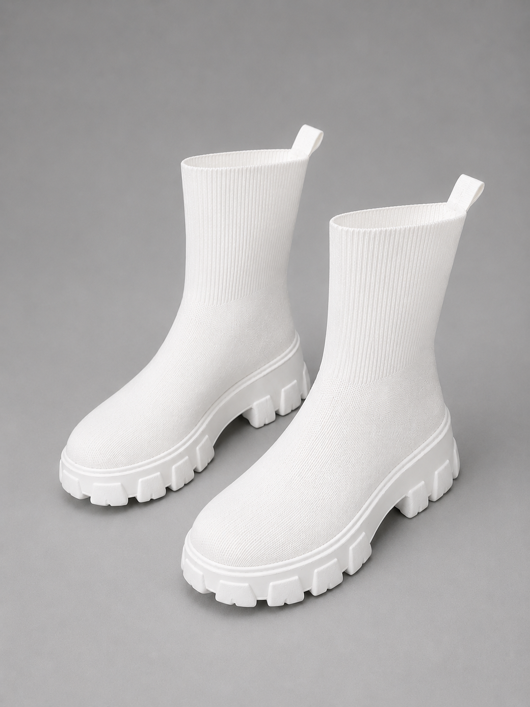 Pull-On Stretch Sock Ankle Boots for Women – Chunky Lug Sole, Rounded Toe
