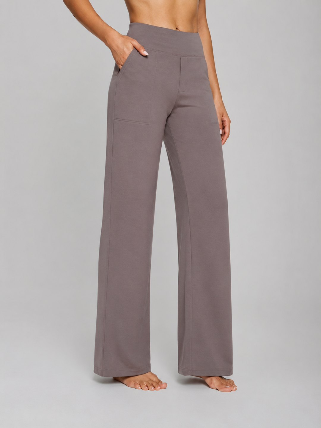 High-Waist Stretch Straight-Leg Pants for Women – Elastic Waistband, Side Pockets