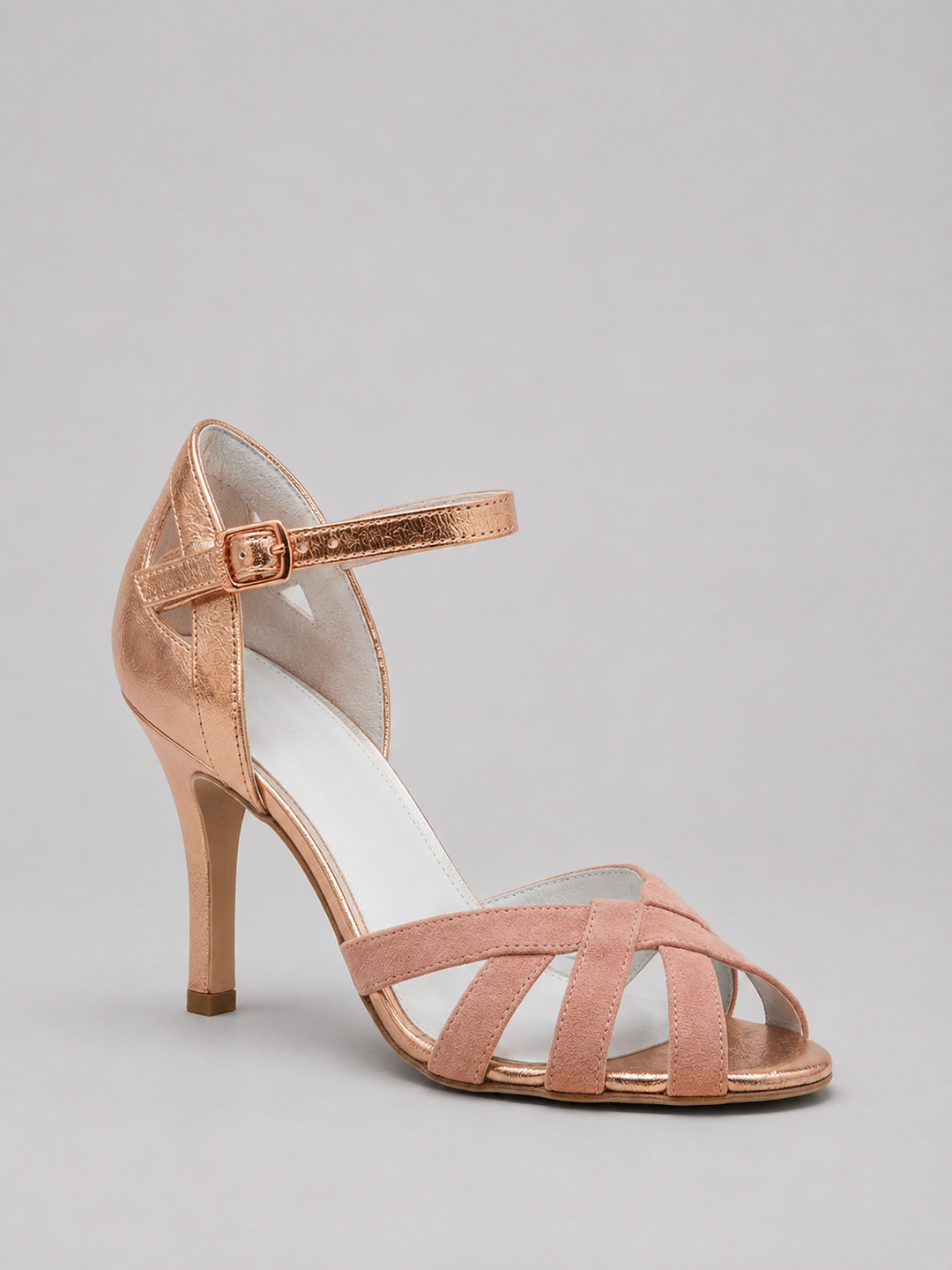 Faux Suede T-Strap Open-Toe Heels for Women – Cushioned Insole, Mid Heel in Pink