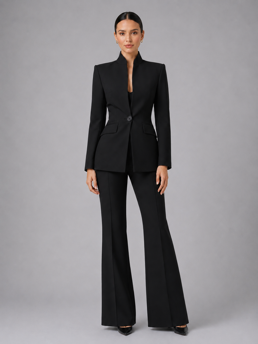 Collarless Blazer and Wide-Leg Pants Set for Women – Structured Fit, Wear as a Set or Apart