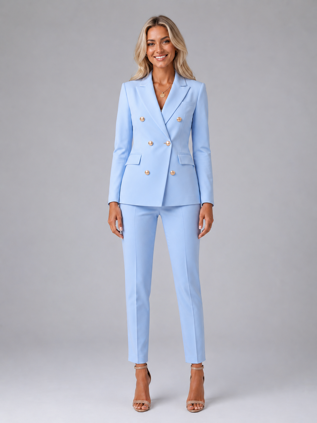 Double-Breasted Blazer and Tailored Pants Set for Women – Two-Piece, Structured Fit