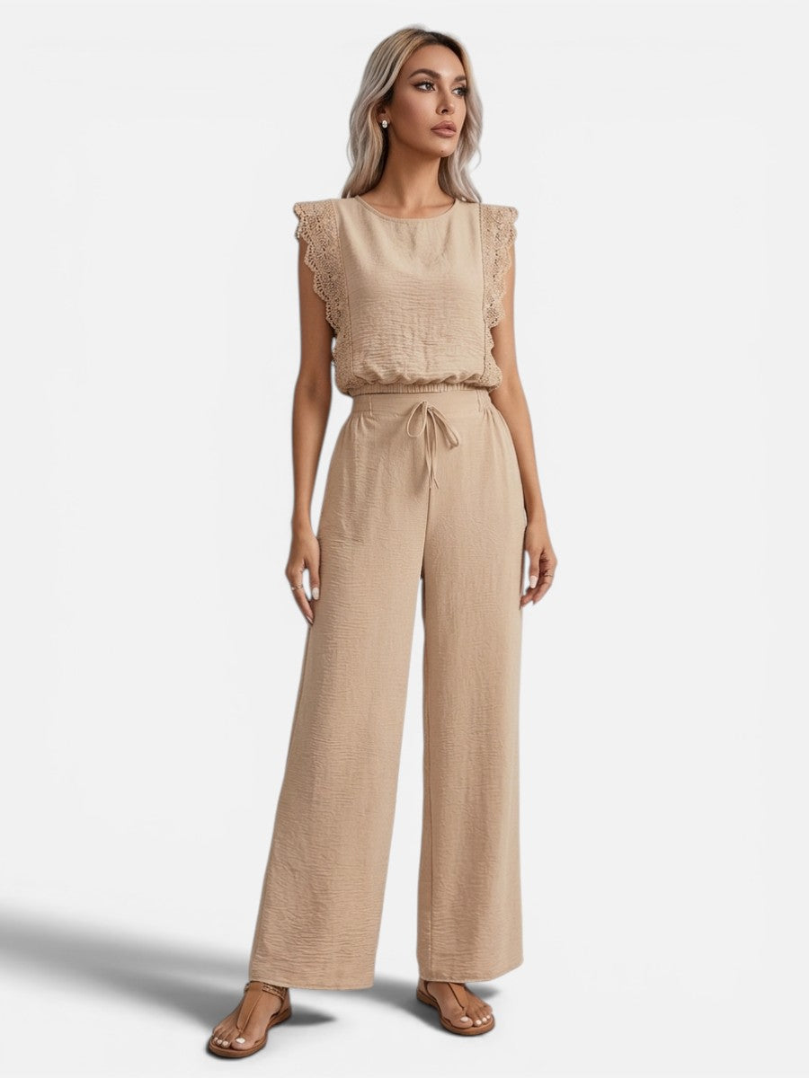 Two-Piece Relaxed Top and Wide-Leg Pants Set for Women – Cotton Blend