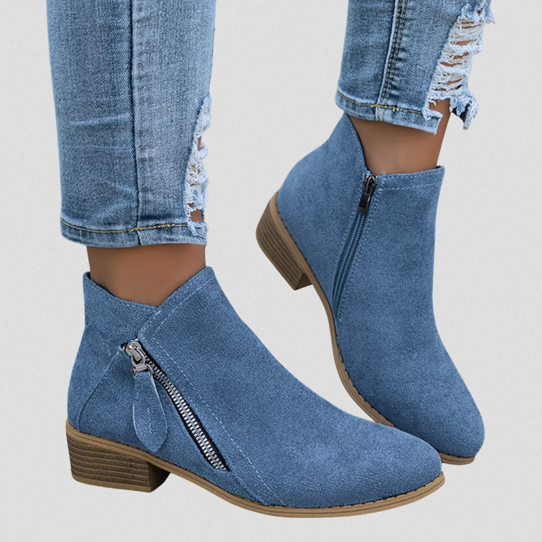 Low Block Heel Zip Ankle Boots for Women – Cushioned Sole, Supportive Fit Design