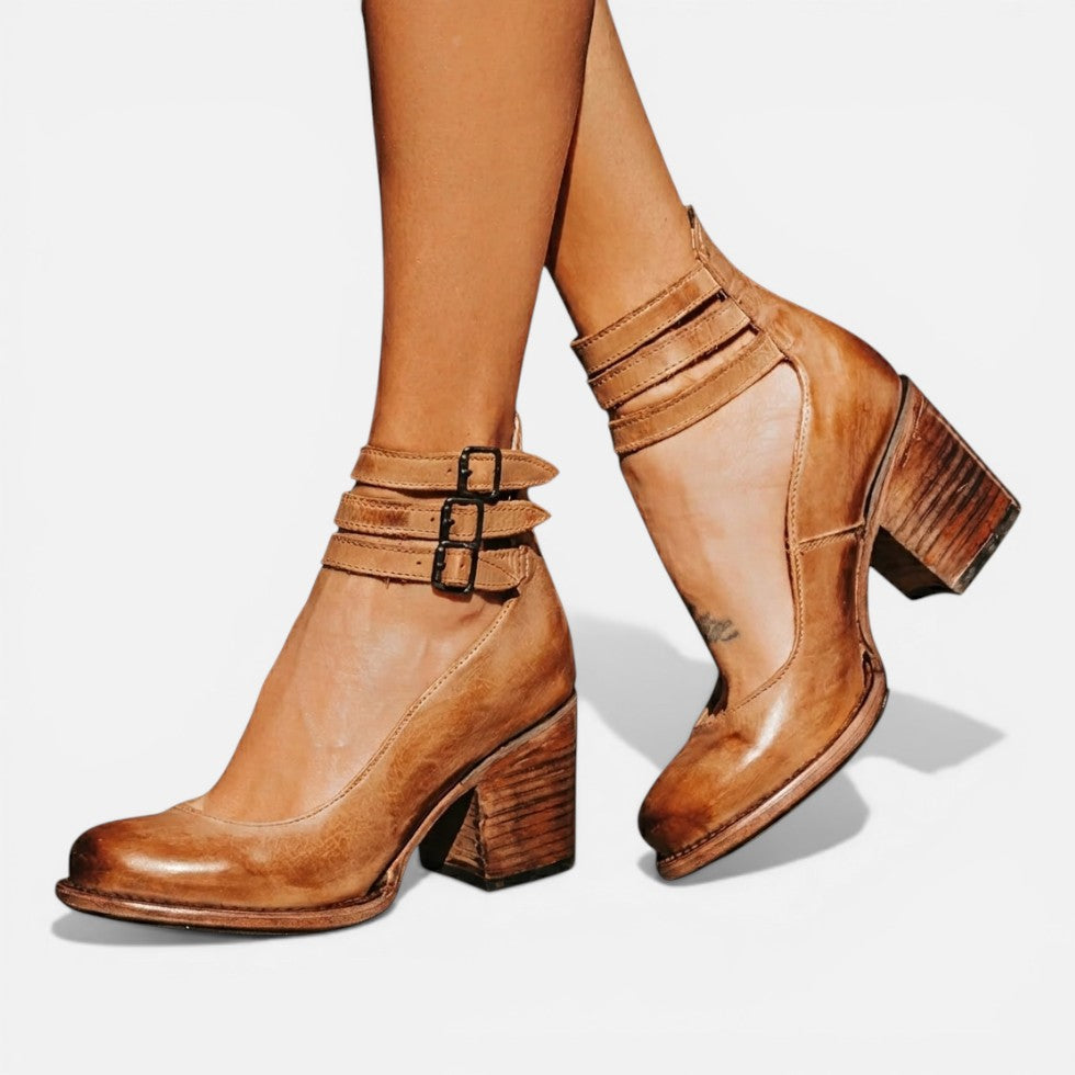 Block Heel Ankle Boots for Women – Buckle Strap Detail, Supportive Comfortable Feel