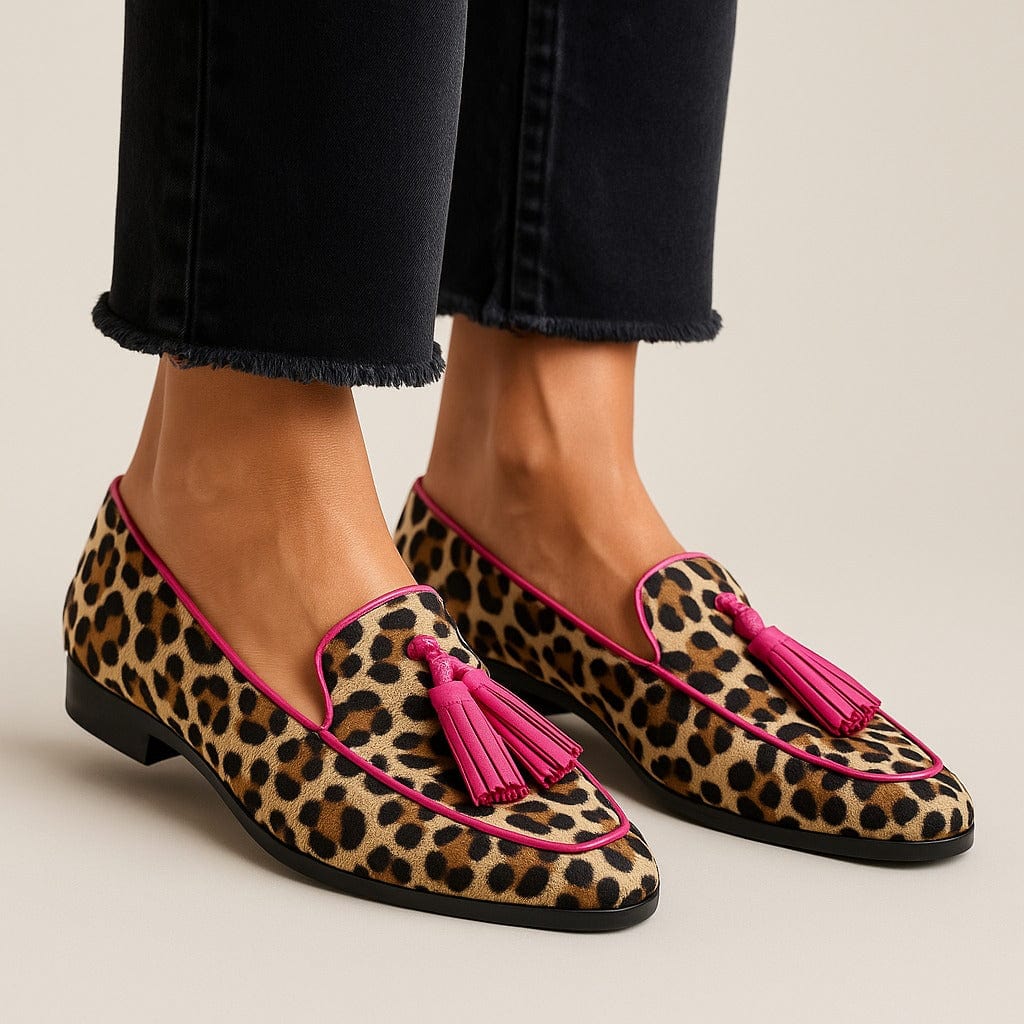 Padded Breathable Loafers for Women – Lightweight Fabric, Cushioned Insole in Leopard