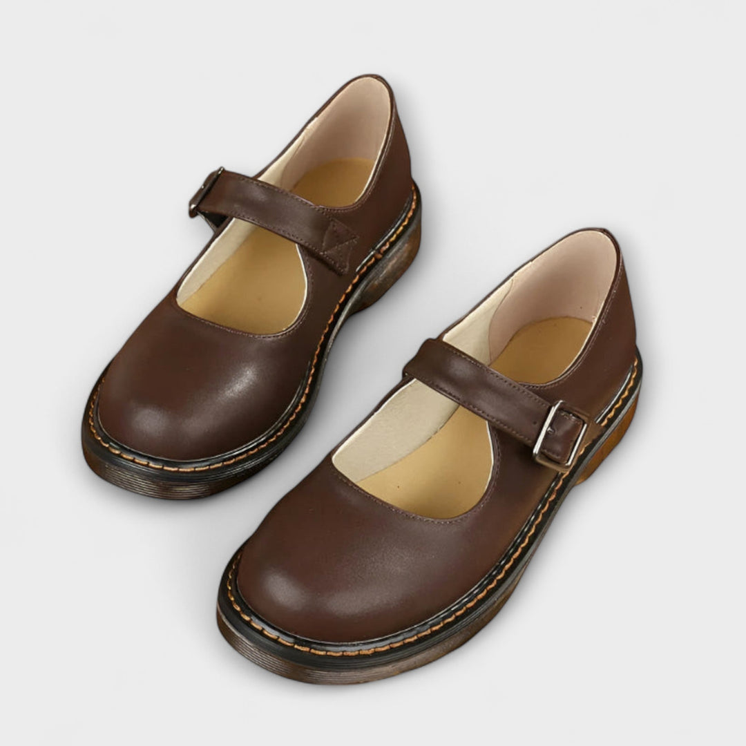 Faux Leather Buckle Ballet Flats for Women – Padded Build, Breathable Fabric