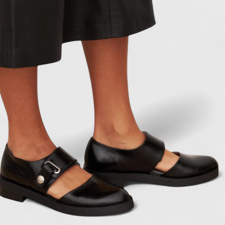Buckle Ballet Flats for Women – Padded Build, Cushioned Insole in Black