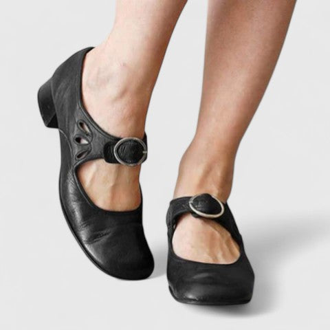 Buckle Heeled Ballet Flats for Women – Supportive Footbed, Non-Slip Sole