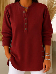 Women's Crewneck Ribbed Oversized Button-Front Sweater in Red