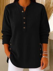 Women's Crewneck Ribbed Oversized Button-Front Sweater in Black