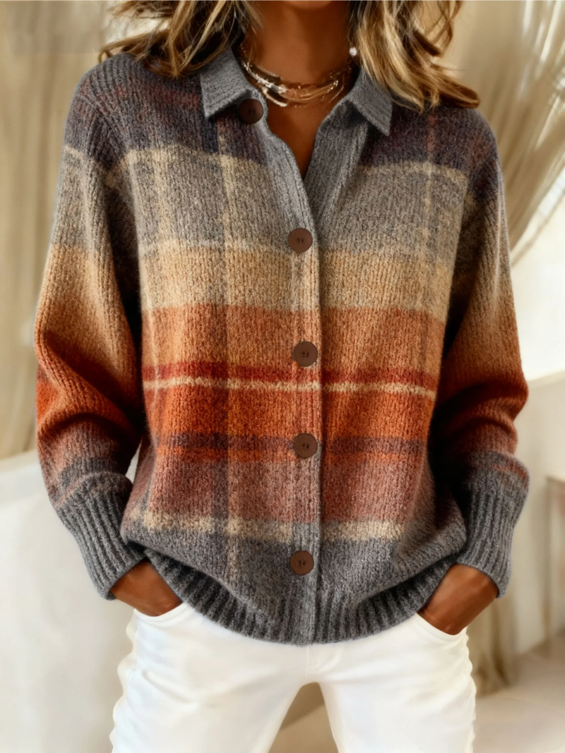 Button-Front Knit Cardigan for Women – Warm Lining, Beaded Detailing