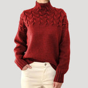 Women's Cable-Knit Twist-Knit Oversized Turtleneck Sweater in Red