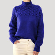 Women's Cable-Knit Twist-Knit Oversized Turtleneck Sweater in Blue