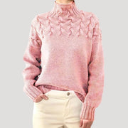 Women's Cable-Knit Twist-Knit Oversized Turtleneck Sweater in Light Pink