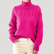 Women's Cable-Knit Twist-Knit Oversized Turtleneck Sweater in Pink