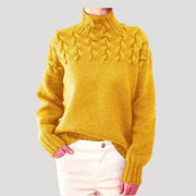 Women's Cable-Knit Twist-Knit Oversized Turtleneck Sweater in Yellow