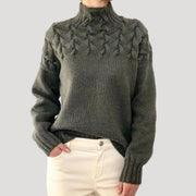 Women's Cable-Knit Twist-Knit Oversized Turtleneck Sweater in Grey
