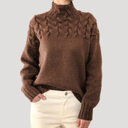Women's Cable-Knit Twist-Knit Oversized Turtleneck Sweater in Brown