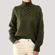 Women's Cable-Knit Twist-Knit Oversized Turtleneck Sweater in Dark Green