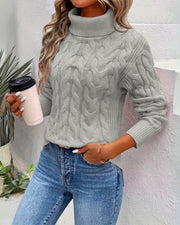 Women's Cable-Knit Chunky-Knit Ribbed Turtleneck Sweater in Gray