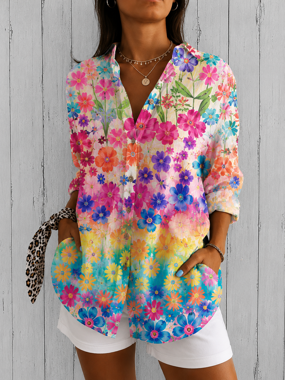 Button-Front Collared Blouse for Women – Breathable Lightweight Fabric in Multicolor 1