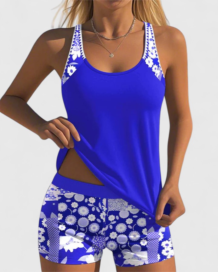 Two-Piece Tankini Set for Women – Stretch Swim Fabric, Quick-Drying in Purple